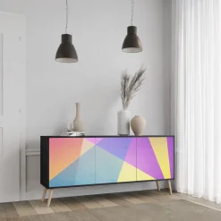 BRIGHT GEOMETRY Komoda 3 drzwi Czarna-Bukowa skośna