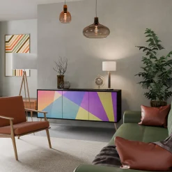 BRIGHT GEOMETRY Komoda 3 drzwi Czarna-Bukowa skośna