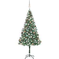 Choinka Sztuczna z Lampkami LED i Bombkami Zielona Sztuczna Choinka 180 cm