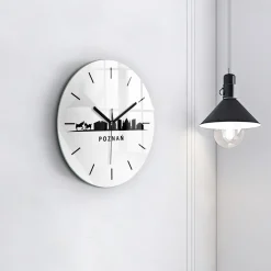 Cichy Zegar Dekoracyjny ścienny Poznań panorama grafika fi30