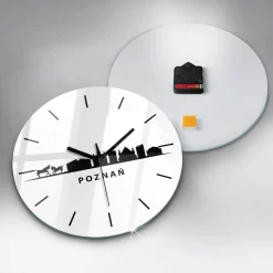 Cichy Zegar Dekoracyjny ścienny Poznań panorama grafika fi30