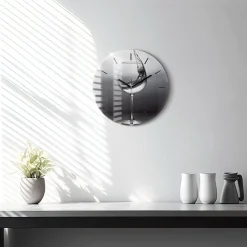 Cichy Zegar Dekoracyjny ścienny Lampka wina fi30