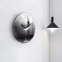 Cichy Zegar Dekoracyjny ścienny Lampka wina fi30