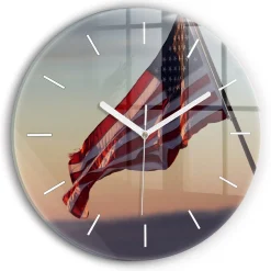 Cichy Zegar Dekoracyjny Wiejąca flaga USA fi30