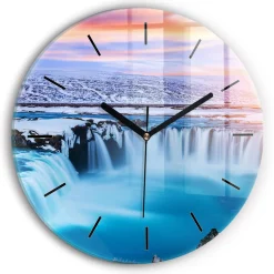 Ścienny Zegar szklany ozdobny Wodospad Godafoss Islandia