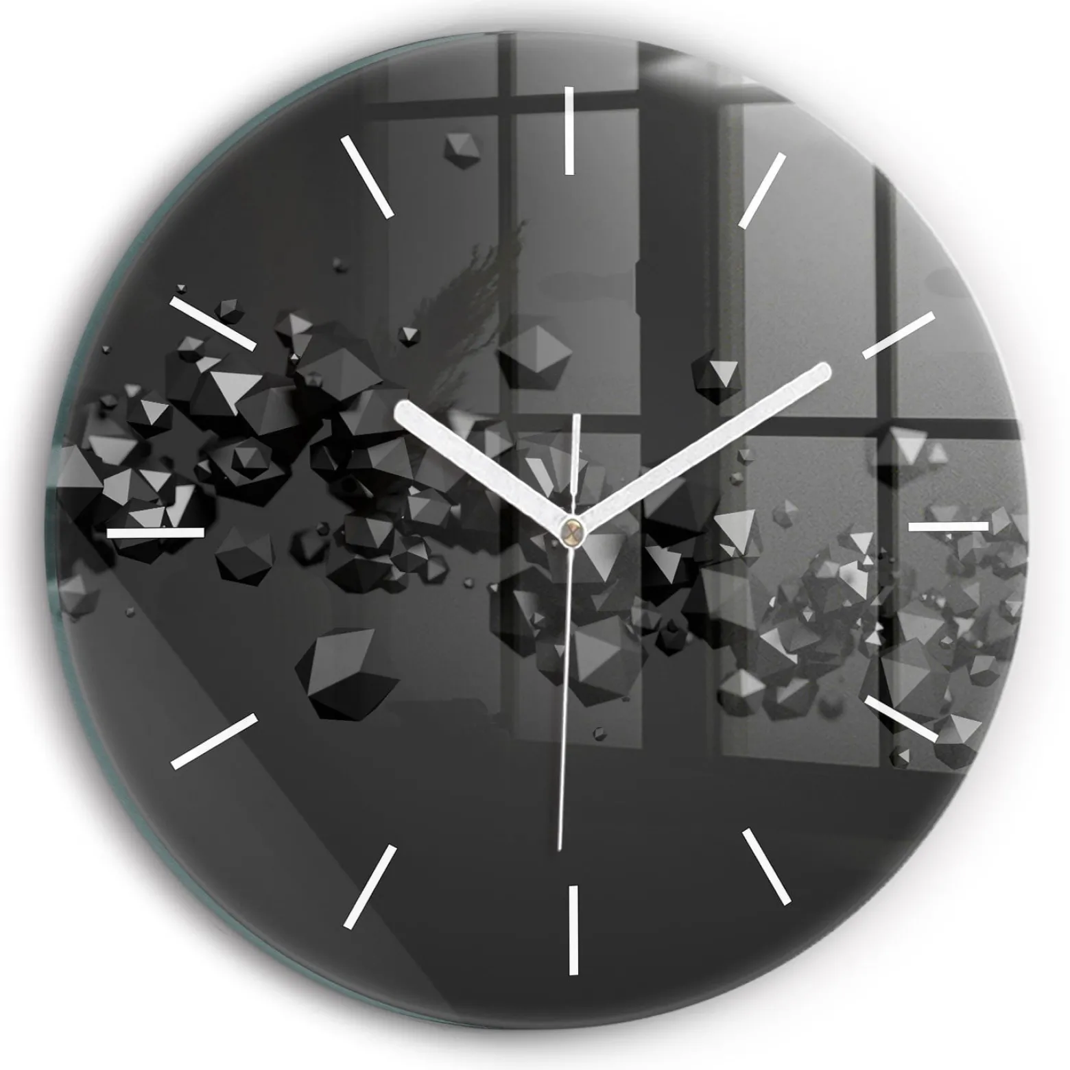 Ścienny Zegar szklany ozdobny Czarna abstrakcja fi30