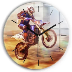 Ścienny Zegar szklany ozdobny Motocross Enduro fi30