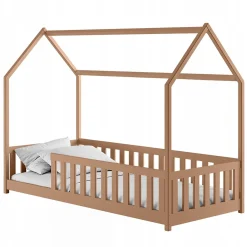Cynamonowe łóżko dziecięce w kształcie domku NOAH 80x180 ze stelażem flex