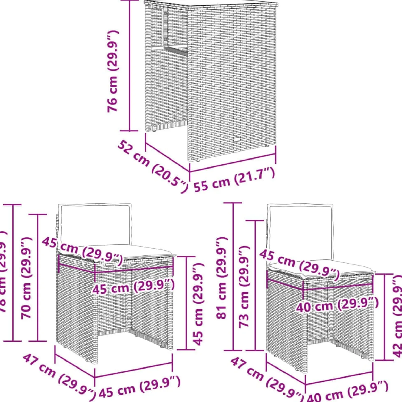 3-cz. zestaw mebli bistro z poduszkami, czarny, polirattan