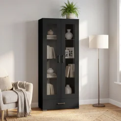 Czarna witryna na książki 80 cm do jadalni salonu FIORA