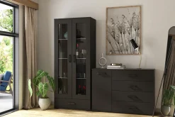 Czarna witryna na książki 80 cm do jadalni salonu FIORA
