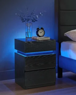Czarny stolik nocny MDF z podświetleniem LED 25 kolorów pilot 3 szuflady
