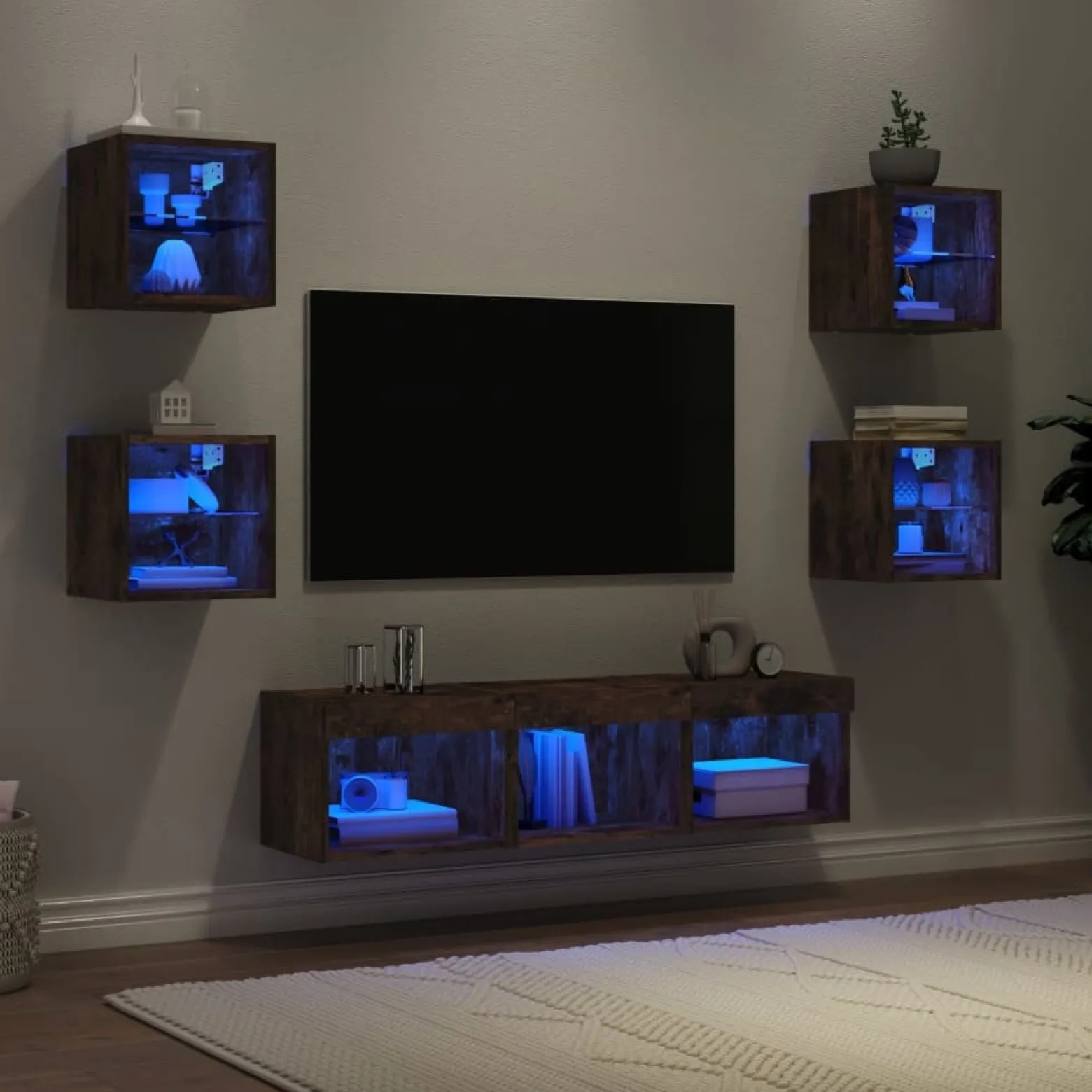 7-częściowy zestaw mebli TV z LED przydymiony dąb