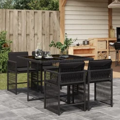 5-cz. zestaw mebli ogrodowych z poduszkami, czarny, polirattan