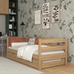 Dębowe łóżko sofa z szufladą na materac N01