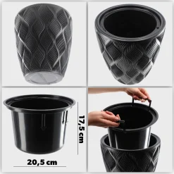 Donica Doniczka z Wkładem Osłonka Czarna 32,5cm