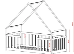 Drewniane łóżeczko z barierkami typu domek BEE 80x180 białe