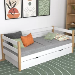 Drewniane łóżko sofa z szufladą N01
