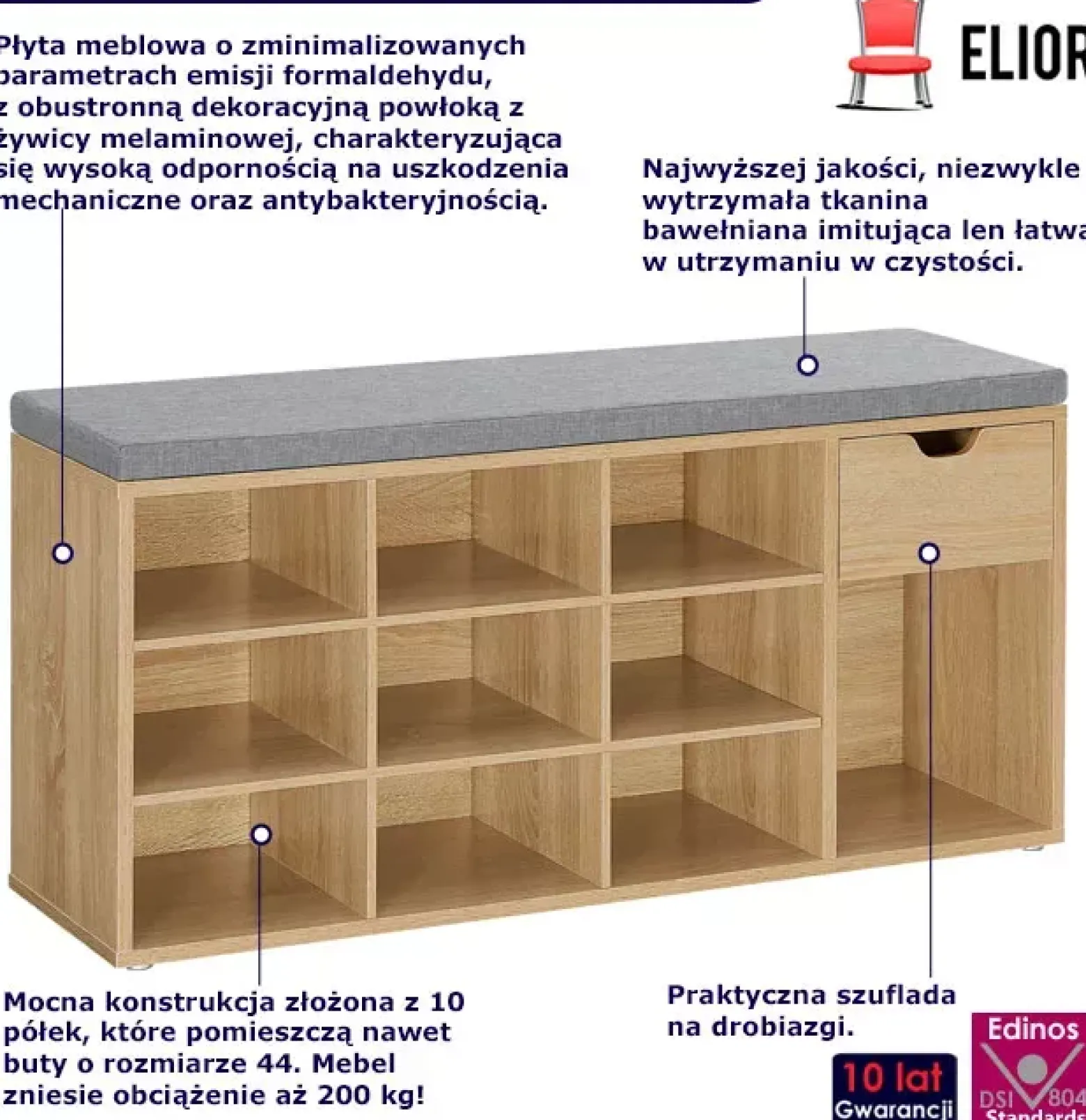 Duże siedzisko z szafką na buty i szulfadą dąb sonoma - Orero