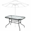 Duży szklany stół ogrodowy taras balkon 120x70 transparentny otwór parasol