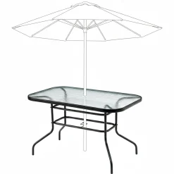 Duży szklany stół ogrodowy taras balkon 120x70 transparentny otwór parasol