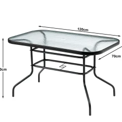 Duży szklany stół ogrodowy taras balkon 120x70 transparentny otwór parasol