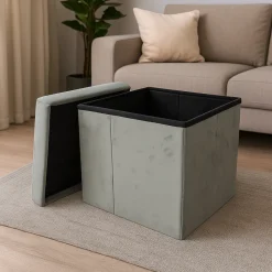 Dwie pufy jasnoszare do salonu sypialni składane welur 38x38x37 | Begryf