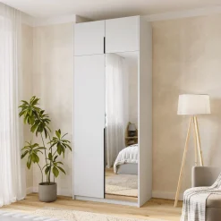 Dwudrzwiowa biała szafa uchylna z lustrem 100 cm ASAN