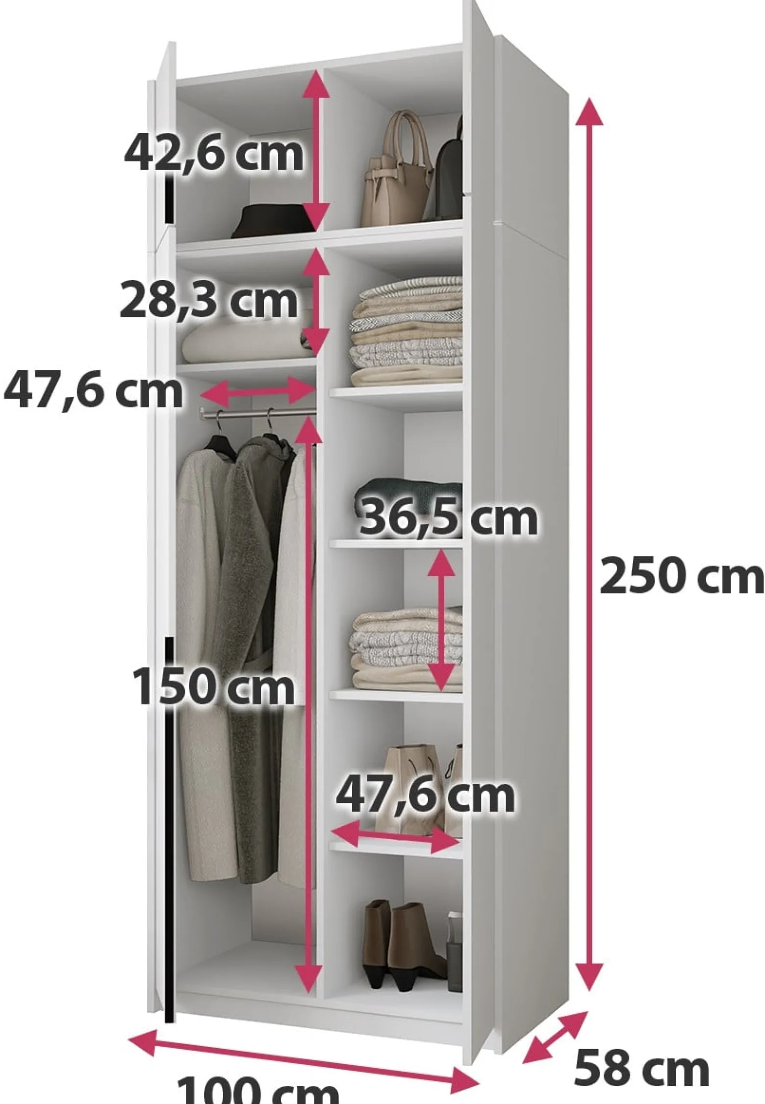 Dwudrzwiowa biała szafa uchylna z lustrem 100 cm ASAN