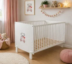 Łóżeczko dziecięce 120x60 bukowe PAULA Biala CZERWONE SERCE