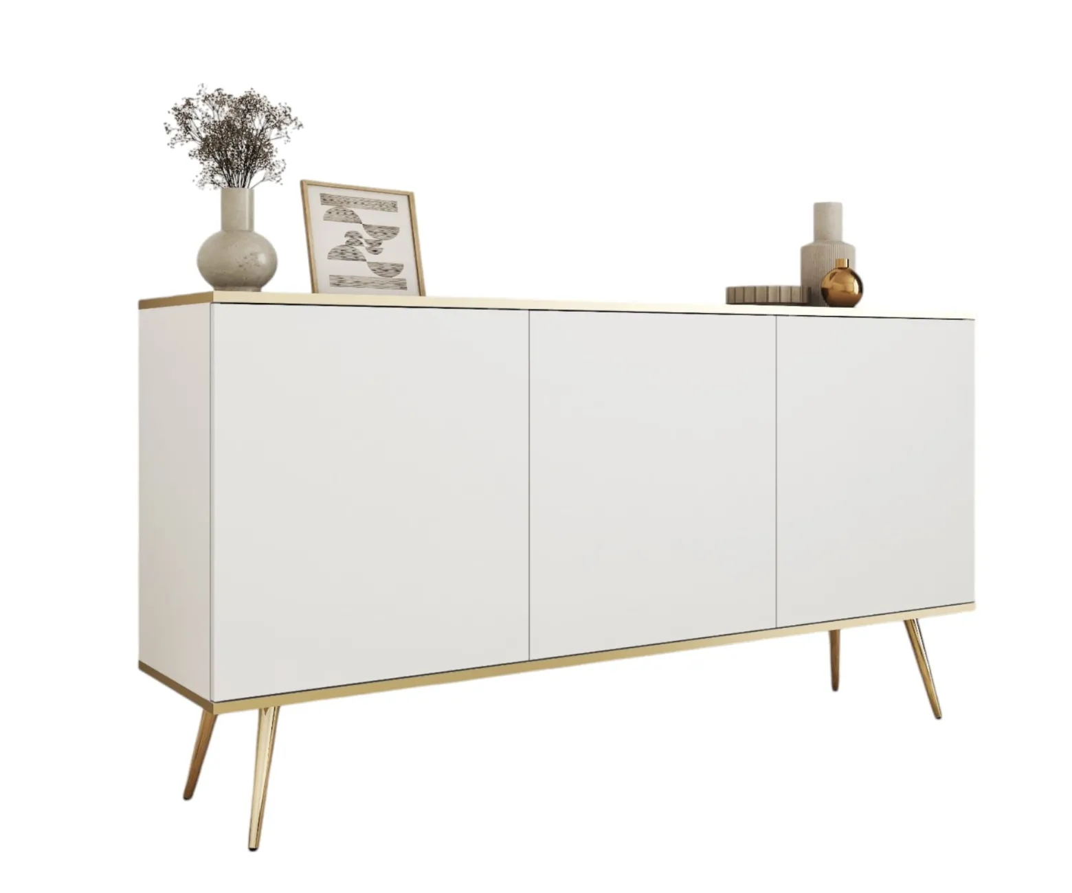 Elegancka komoda do sypialni na wysokich nóżkach POLO BIAŁY+ZŁOTY