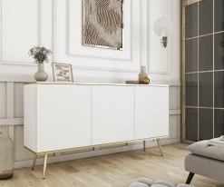 Elegancka komoda do sypialni na wysokich nóżkach POLO BIAŁY+ZŁOTY