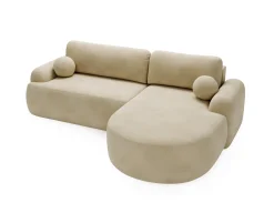 Elegancki beżowy narożnik CLOUDY prawy w tkaninie welurowej z obłym bokiem