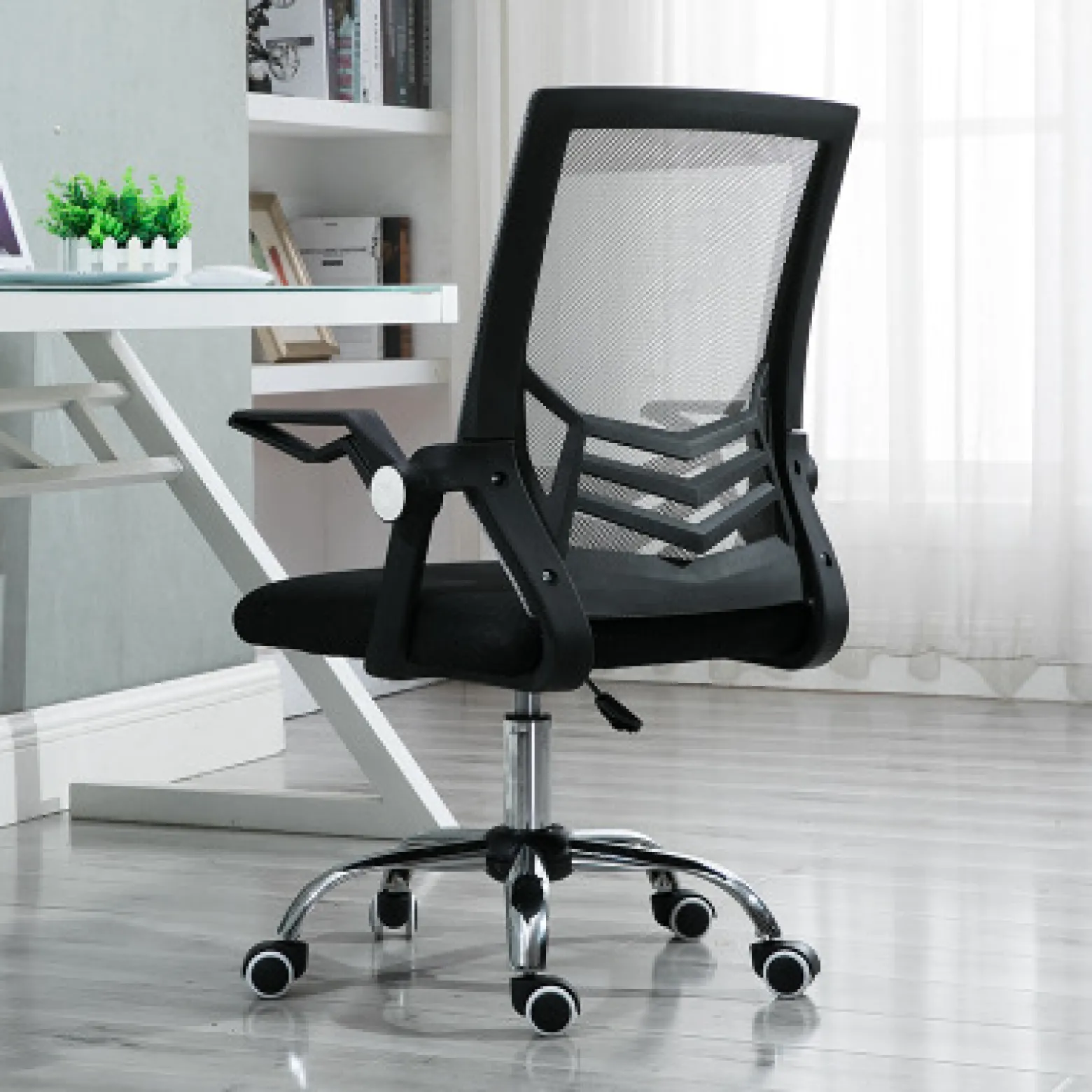 Ergonomiczny obrotowy fotel biurowy, krzesło z siatki czarne