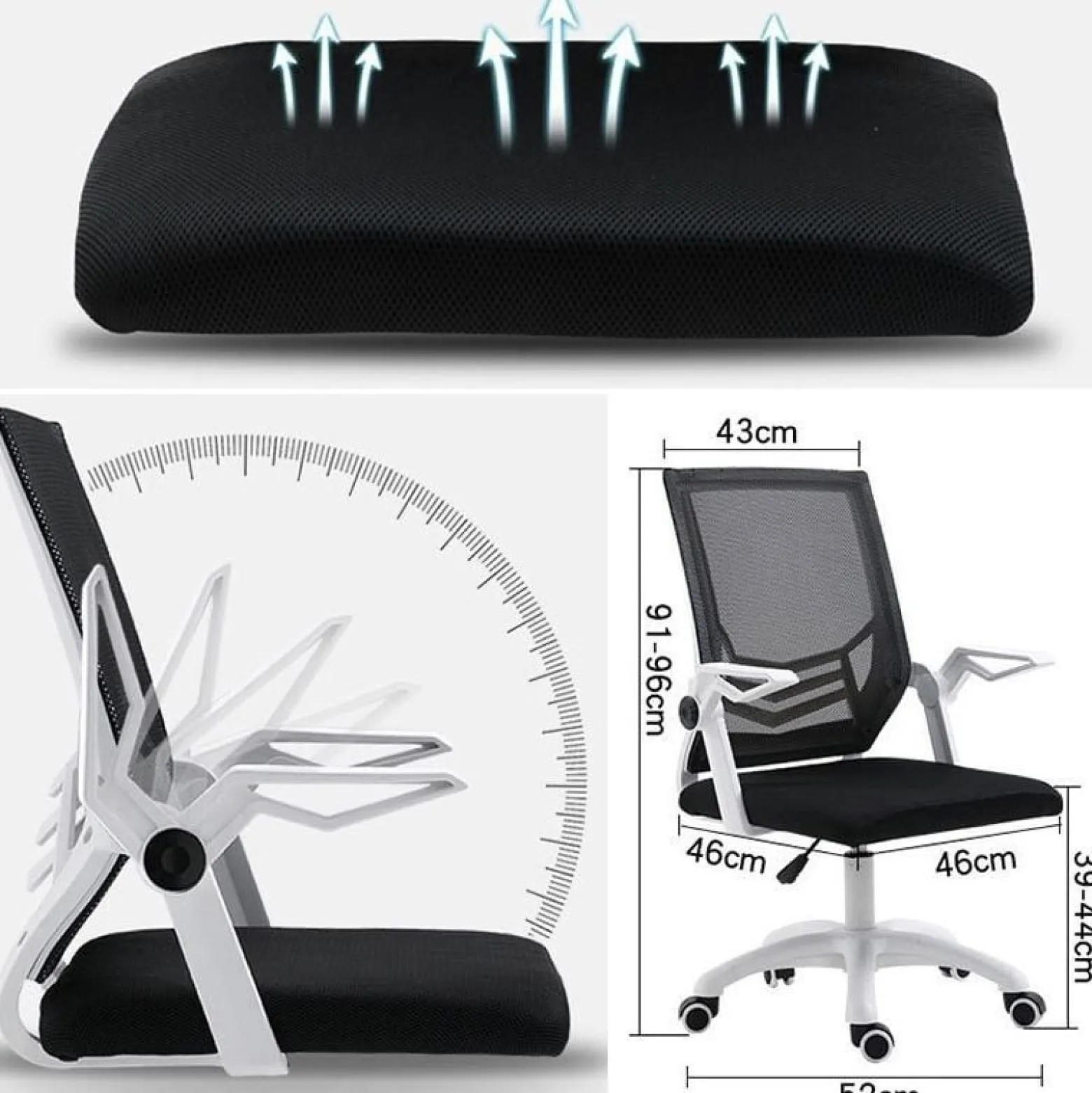 Ergonomiczny obrotowy fotel biurowy, krzesło z siatki czarne