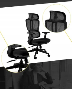 Ergonomiczny fotel biurowy DEAL 023H-1 czarny tkanina/siatka