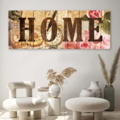 Feeby Obraz na płótnie Napis Home zegary listy kwiaty 90x30