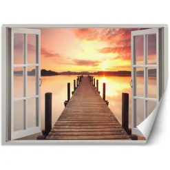 Feeby Fototapeta, Okno zachód słońca pomost 140x100