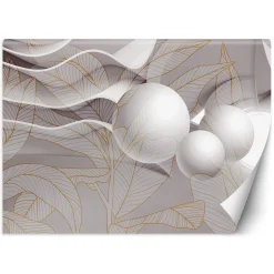 Feeby Fototapeta, Złote liście i kule 3D 150x105