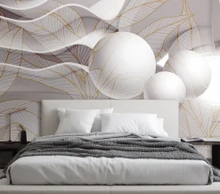 Feeby Fototapeta, Złote liście i kule 3D 150x105
