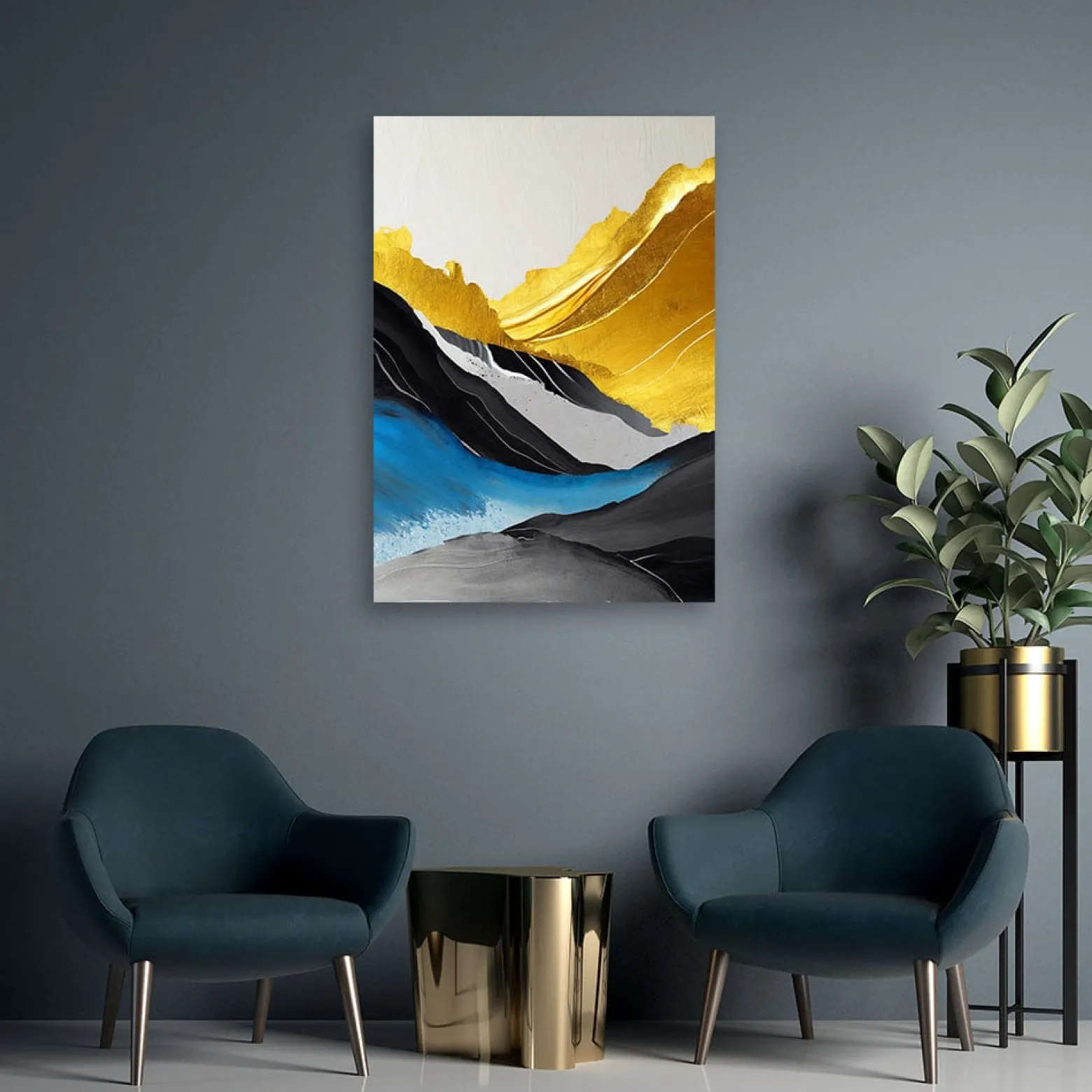 Feeby Obraz, Abstrakcja akryl góry złoty 40x60