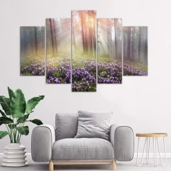 Feeby Obraz 5 częściowy Krokusy na polanie 100x70