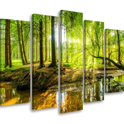 Feeby Obraz 5 częściowy na płótnie Las Jezioro Natura