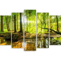 Feeby Obraz 5 częściowy na płótnie Las Jezioro Natura