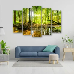 Feeby Obraz 5 częściowy na płótnie Las Jezioro Natura