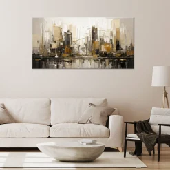 Feeby Obraz do sypialni, Miasto Abstrakcja Złoty Beż 80x40