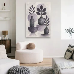 Feeby Obraz Japandi, Liście Wazy Geometryczne Grafit Minimalizm 40x60