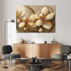 Feeby Obraz, Kwiaty glamour złoty 60x40