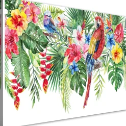 Feeby Obraz na płótnie Liście kwiaty papuga tropikalne 60x40