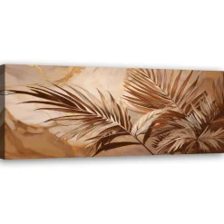 Feeby Obraz na płótnie, Liście Palmy Sepia Złoty Marmur 90x30